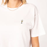 Weißwein | Besticktes Bio Baumwoll Cropped T-Shirt