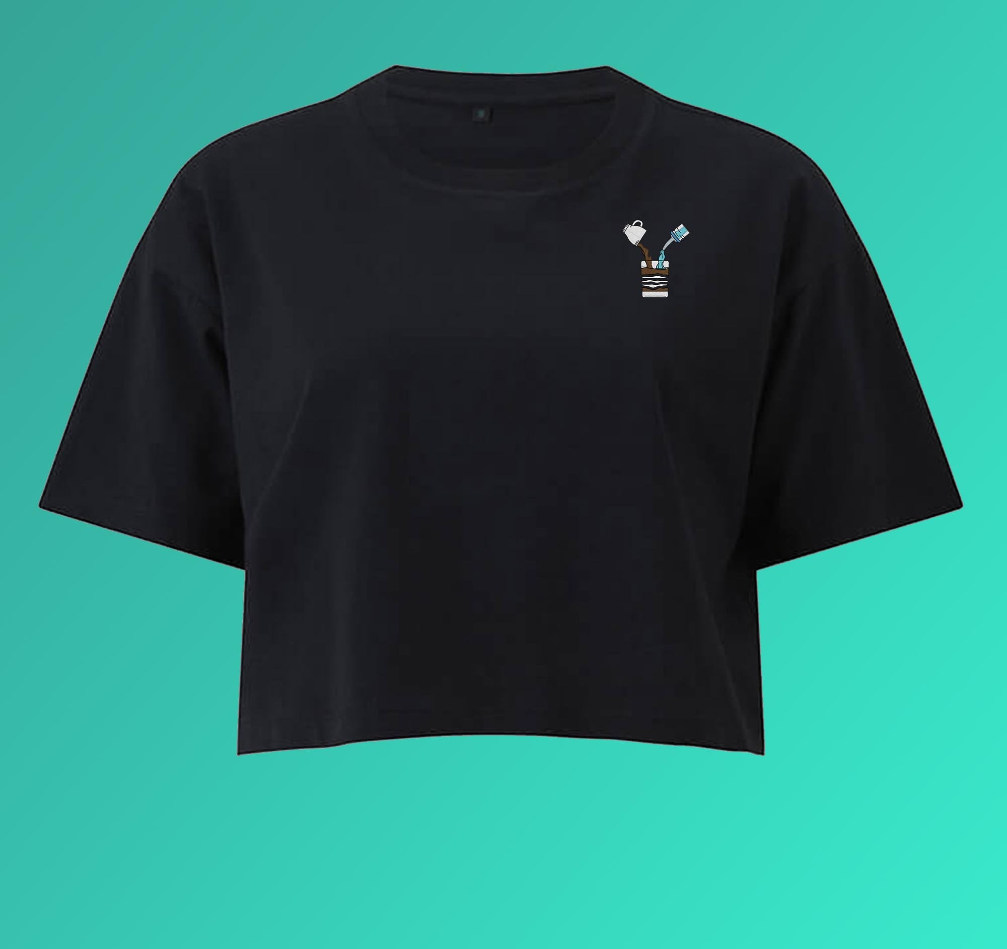 Liquid Coffee | Besticktes Bio Baumwoll Cropped T-Shirt