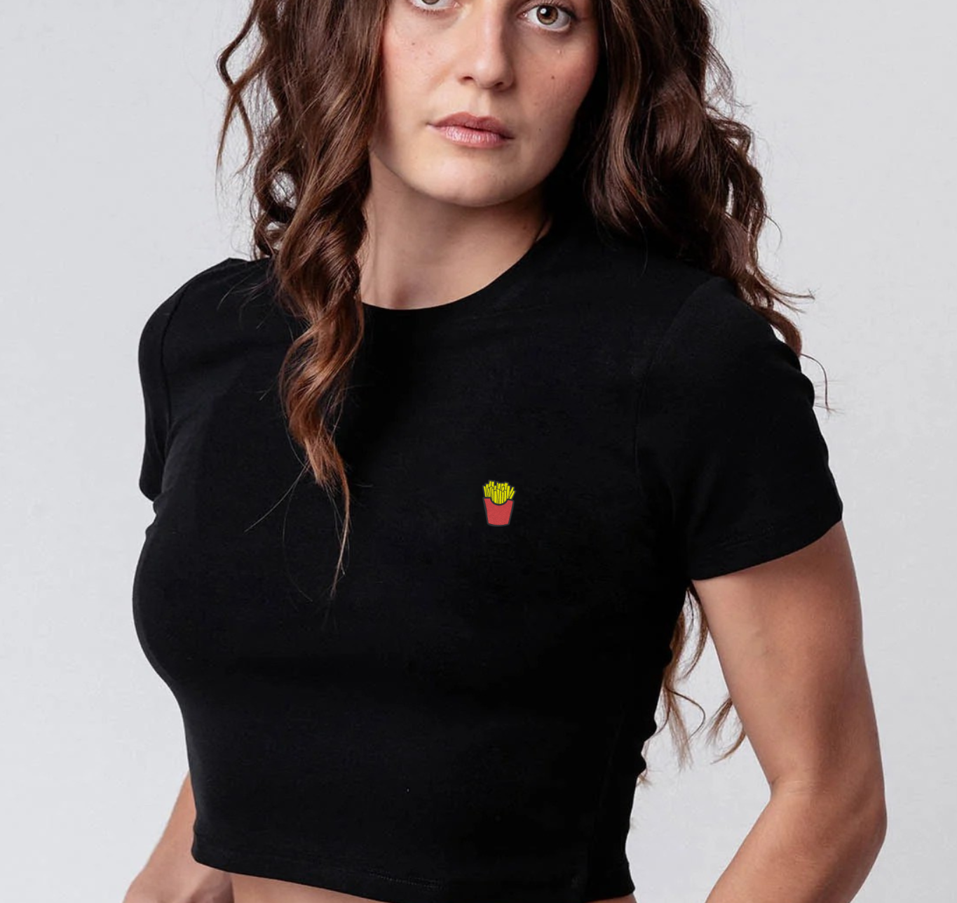 Pommes | Besticktes Bio Baumwoll Cropped T-Shirt