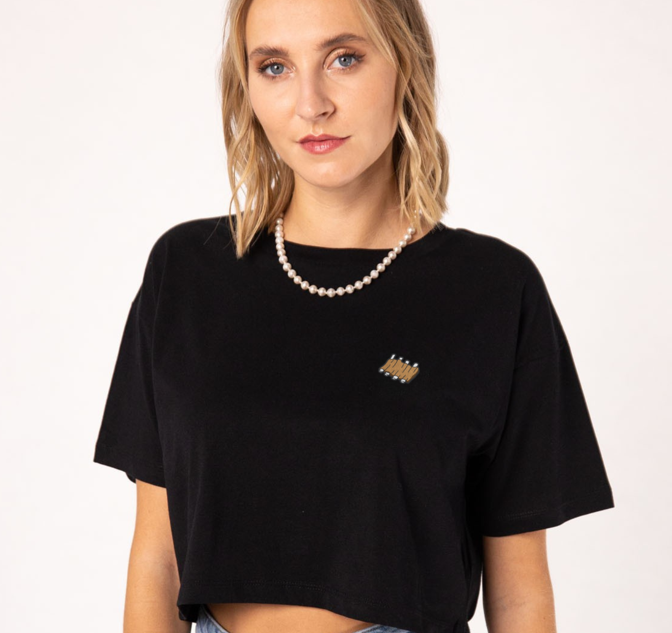 Rippchen | Besticktes Bio Baumwoll Cropped T-Shirt